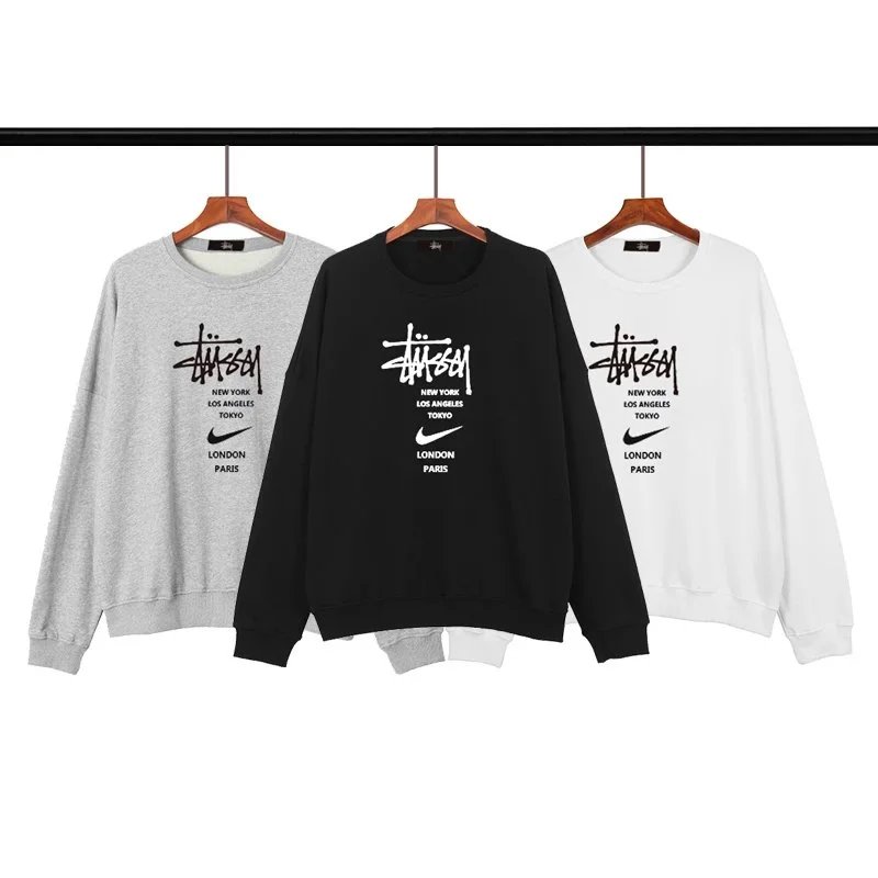 Nike x Stussy Collaboration Loose Fit Summer Crewneck Sweatshirt - Unisex Couple Streetwear  